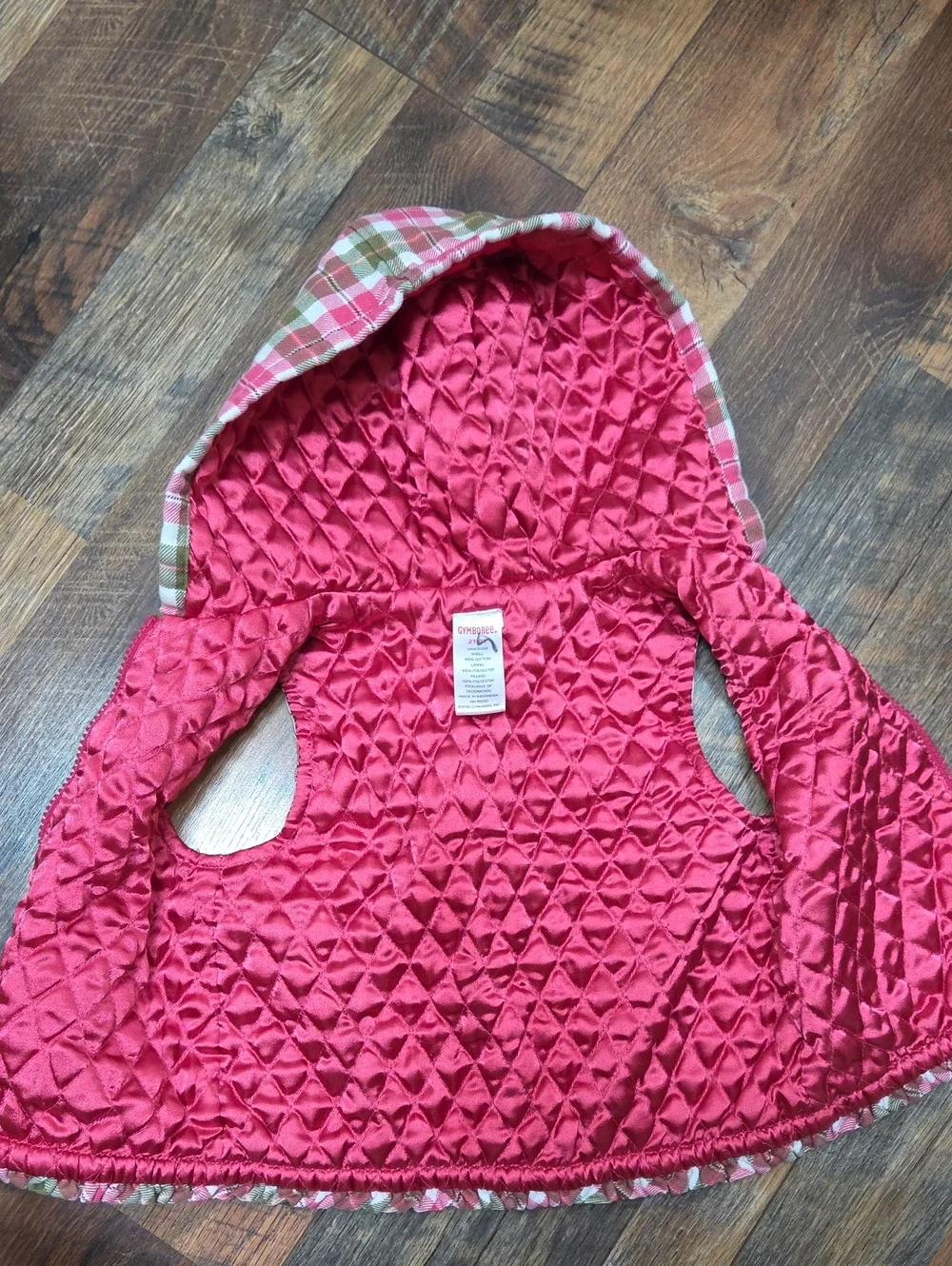Gymboree Pink & Green Plaid Hooded Vest, Size 2T-3T